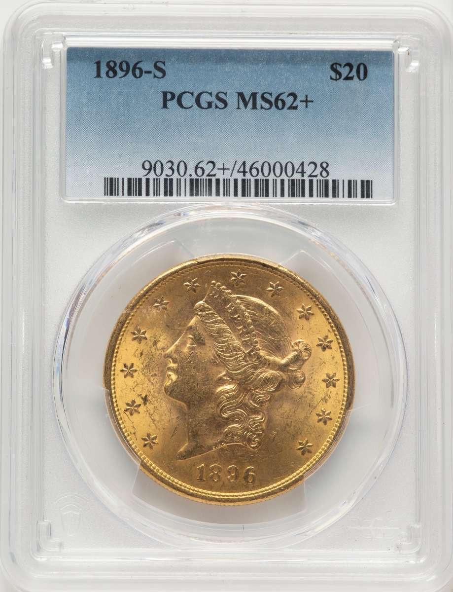 1896-S $20 Liberty Gold Double Eagle PCGS MS62  + - HAT507503006