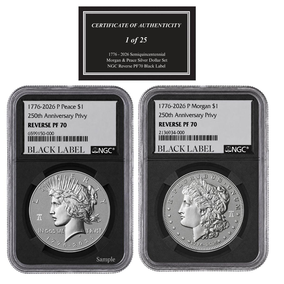1776 - 2026 Semiquincentennial Morgan & Peace Silver Dollar Set