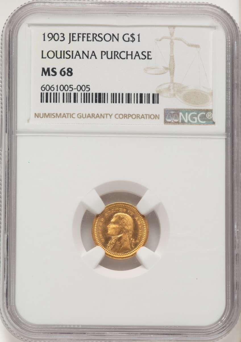 1903 G$1 Commemorative Gold Coin NGC MS68   Louisiana Purchase - Jefferson Gold Dollar - HAT508238005