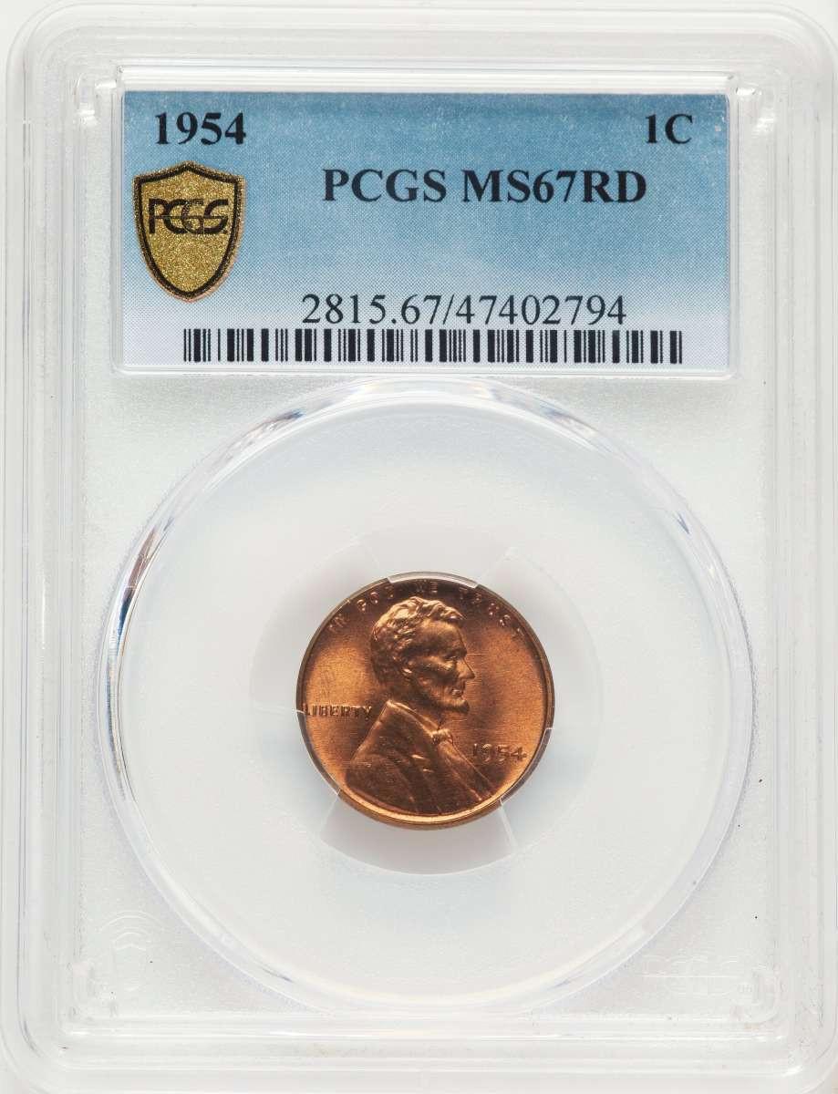 1954 1C Lincoln Cent Coin PCGS MS67     RD - HAT508238026