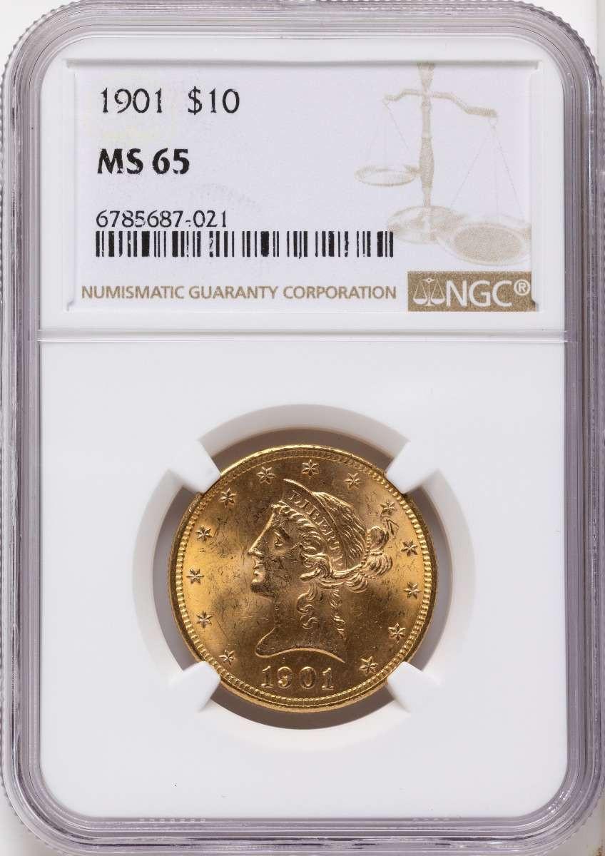 1901 $10 Liberty Gold Eagle Coin NGC MS65 - HAT524990005