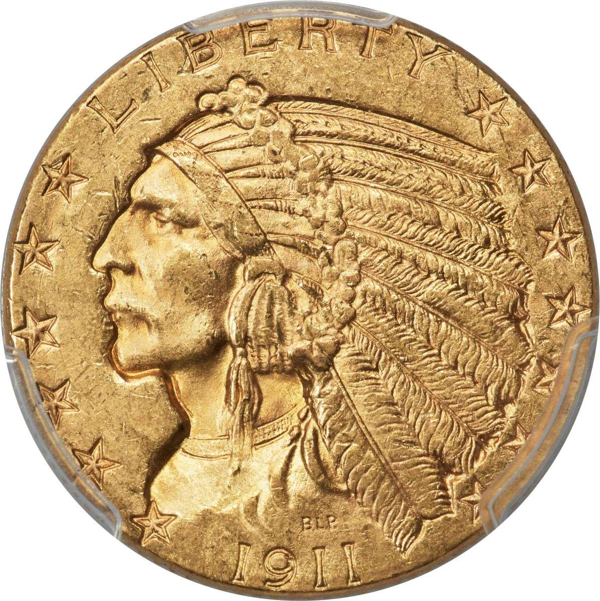1911 $5 Indian Gold Half Eagle Coin PCGS MS64 - HAT789808013