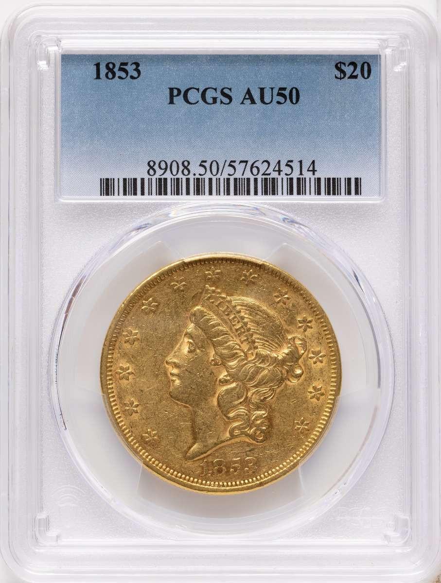 1853 $20 Liberty Gold Double Eagle PCGS AU50 - HAT171509013