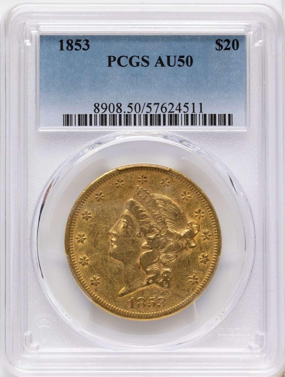 1853 $20 Liberty Gold Double Eagle PCGS AU50 - HAT171509014