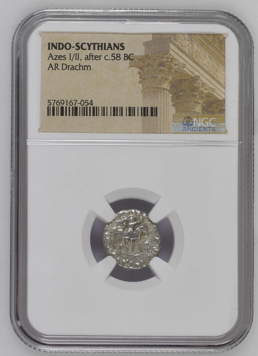 Circa 58 B.C. Silver Drachm of Azes I/II NGC - Coins of the Three