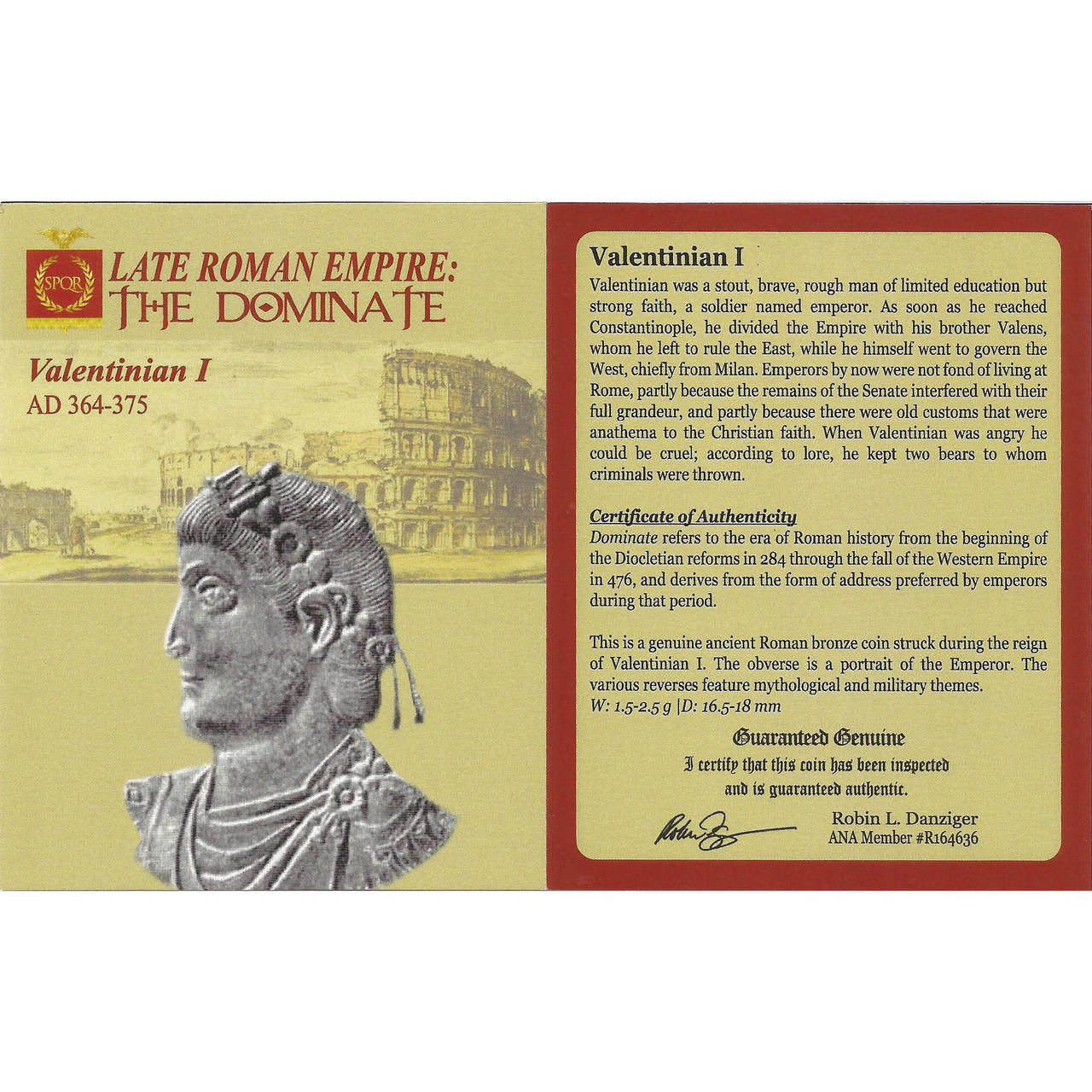 ローマ帝国Valentinian I AD 364年-375年ÆヌムスNGC認定 Roman AE of Valentinian I (AD364-375)NGC (XF) - Bullion Shark