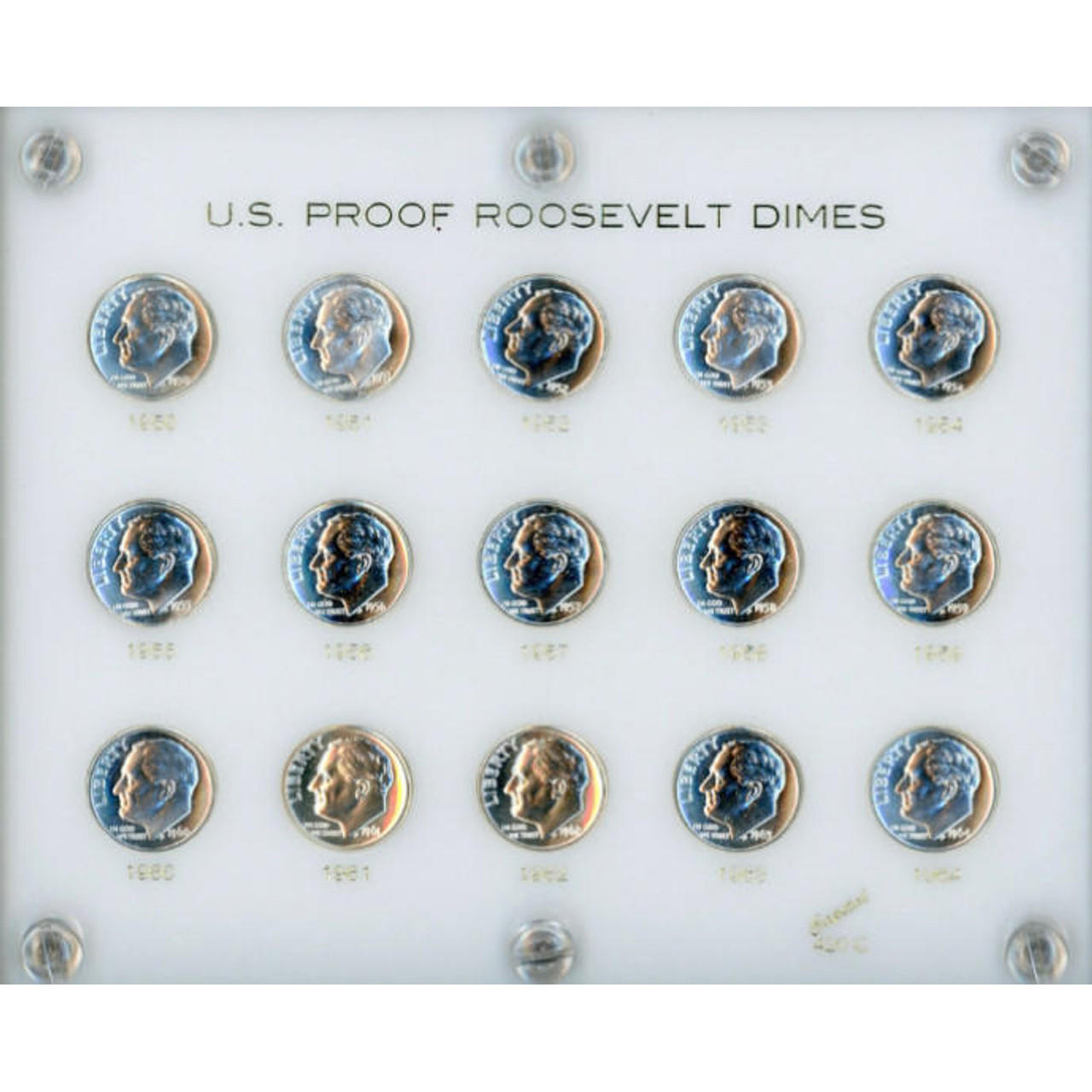 1950-1964 Silver Proof Roosevelt Dime Set - GEM Proof in holder