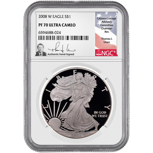 2008 W Silver Eagle NGC PF70 UCAM Thomas Uram Signed