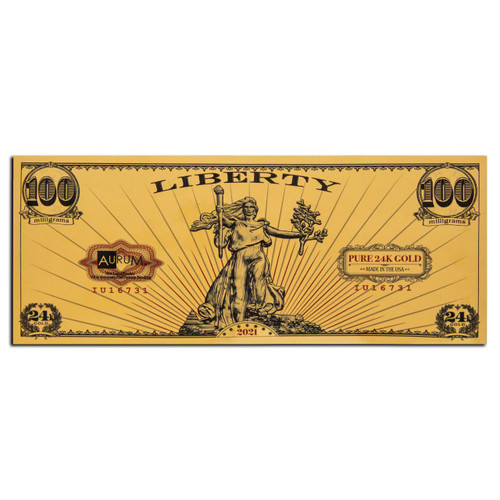 100 Milligram 24Kt Gold Aurum Liberty Note