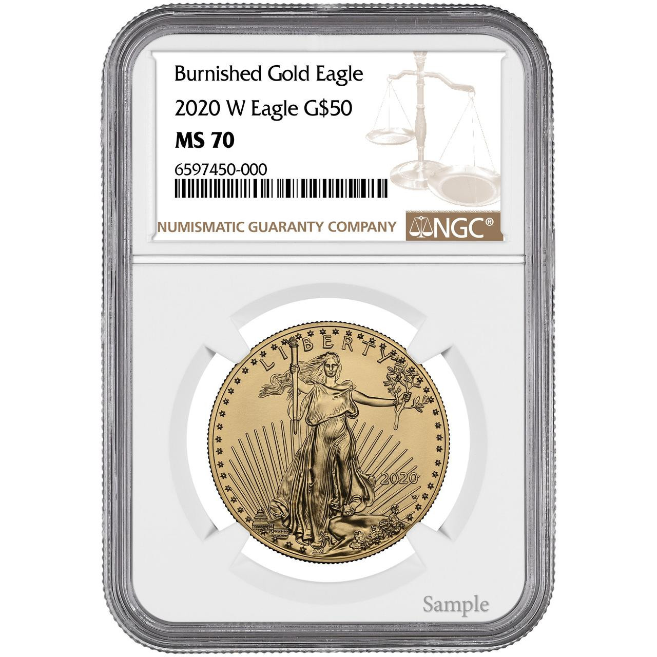2020-W $50 Burnished Gold Eagle NGC MS70
