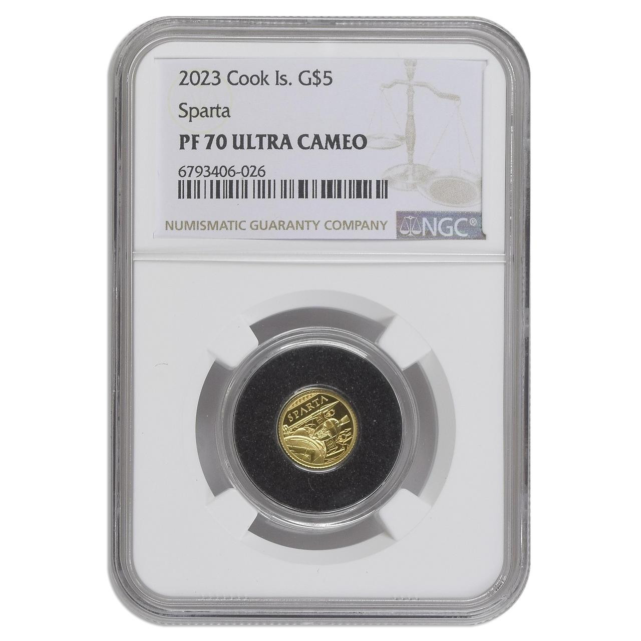 2023 $5 Cook Islands .5 Gram Gold Sparta NGC PF70 UCAM