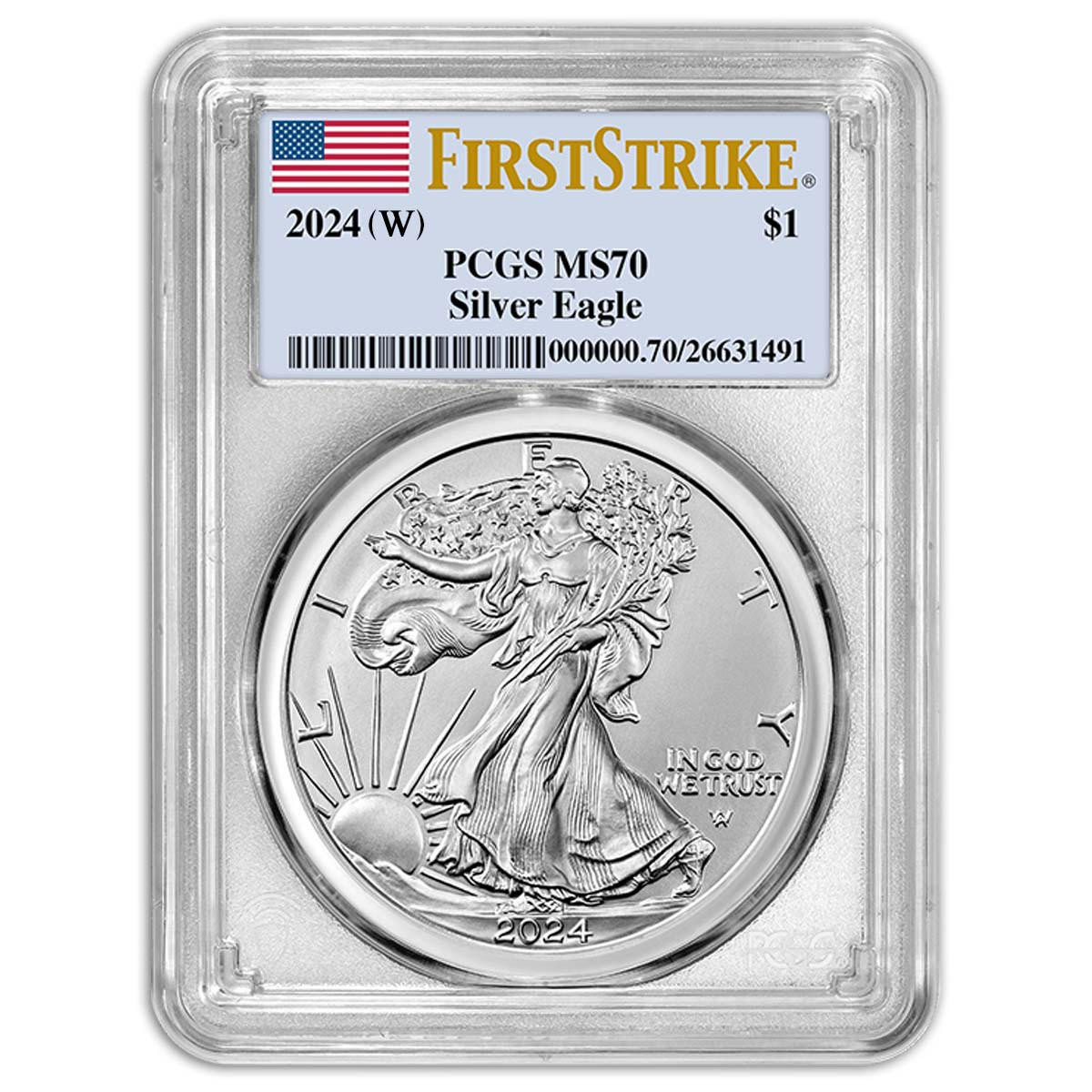 Buy 2024 (W) $1 American Silver Eagle PCGS MS70 FS Flag Label