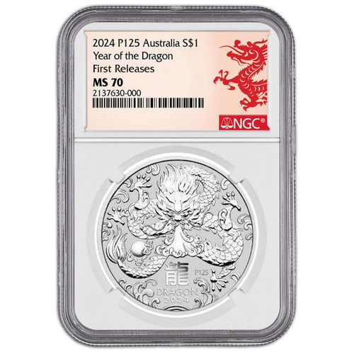 2024 1 oz Silver Perth Year of the Dragon NGC MS70 First