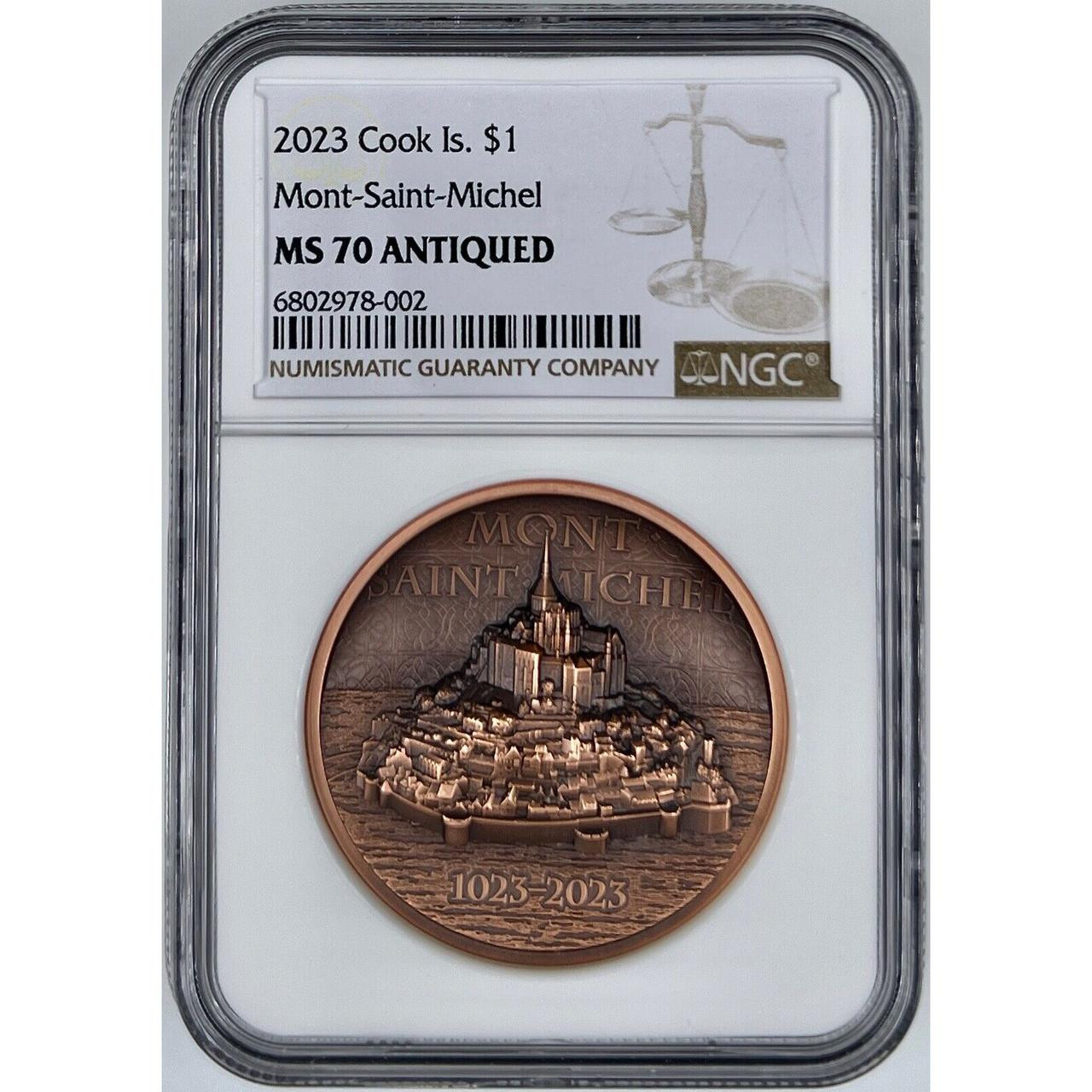 2023 Cook Islands Copper $1 Mont-Saint-Michel MS70 Antiqued - NGC
