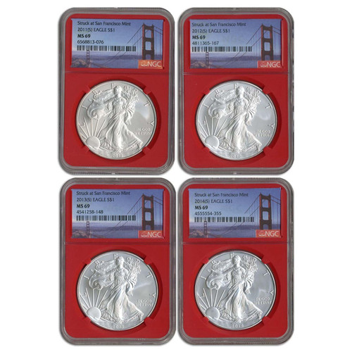 2011-2014 (S) Silver Eagle NGC MS69 - 4pc San Fran Collection