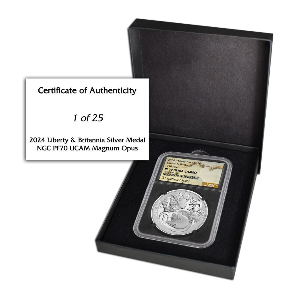 2024 Liberty & Britannia Silver Medal NGC PF70 Magnum Opus label 1
