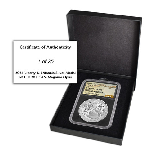2024 Liberty & Britannia Silver Medal NGC PF70 Magnum Opus label 1