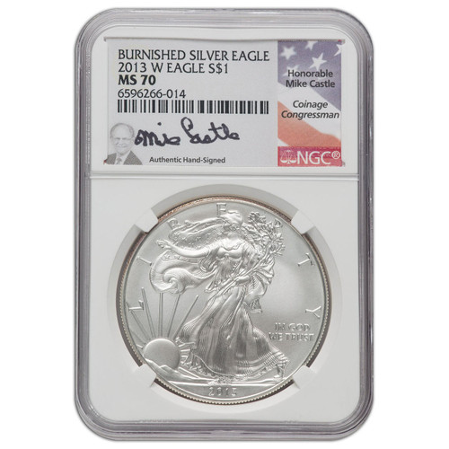 2013-W Burnished Silver Eagle NGC MS70 - Mike Castle Signed