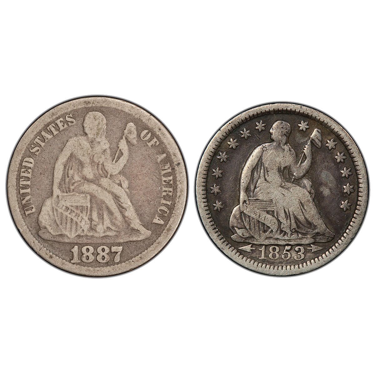 Dime トランプ 1800s Seated Dime & Half Dime - 2pc Set
