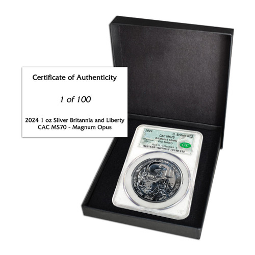 2024 1 oz Silver Britannia and Liberty CAC MS70 Magnum Opus