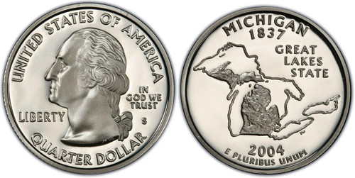 2004-S 25 Cents - Michigan State Quarter - Cameo Proof - Clad - For