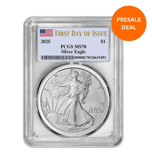 2025 American Silver Eagle PCGS MS70 FDI Flag Label For Sale