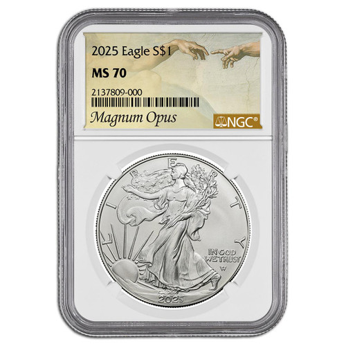 Buy 2025 $1 American Silver Eagle NGC MS70 Magnum Opus Label