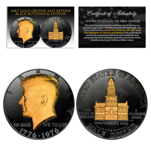 1976 Bicentennial Kennedy Half Dollar Black Ruthenium Plated