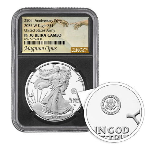 2025 アメリカ　イーグル銀貨　NGC MS70 eagle privy 2025-W Silver Eagle NGC PF70 UCAM w/ Army Privy - Magnum