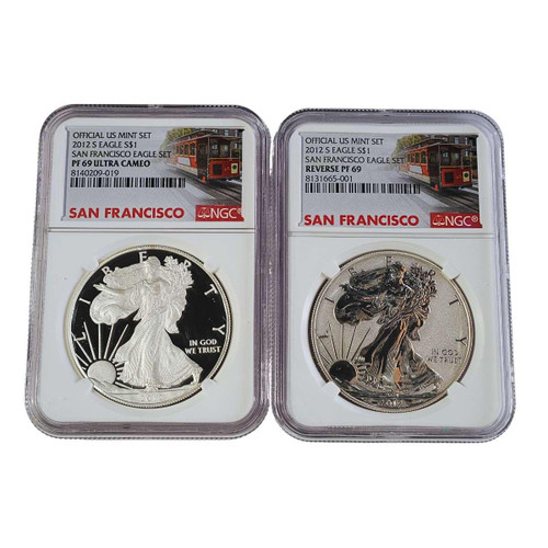 【2012 PR69&PR69 Rev 2点】イーグル銀貨 ミントセット 純銀 2012-S Silver Eagle NGC PF69UCAM/RevPF69 - 2pc Anniversary Set