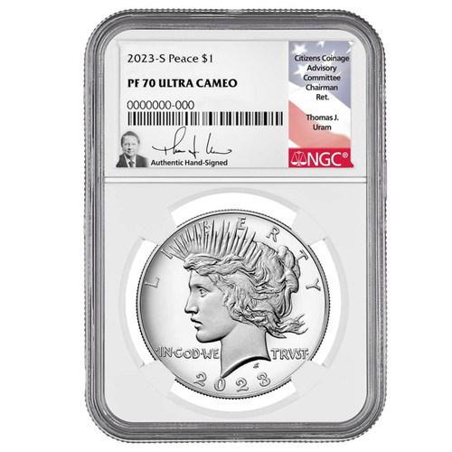2023-S Peace Silver Dollar NGC PF70 UCAM Signed by Thomas Uram