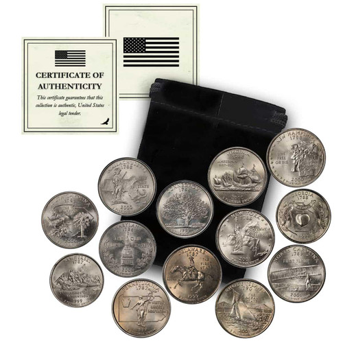 13 Colonies Quarter Collection w/Velvet Bag and COA