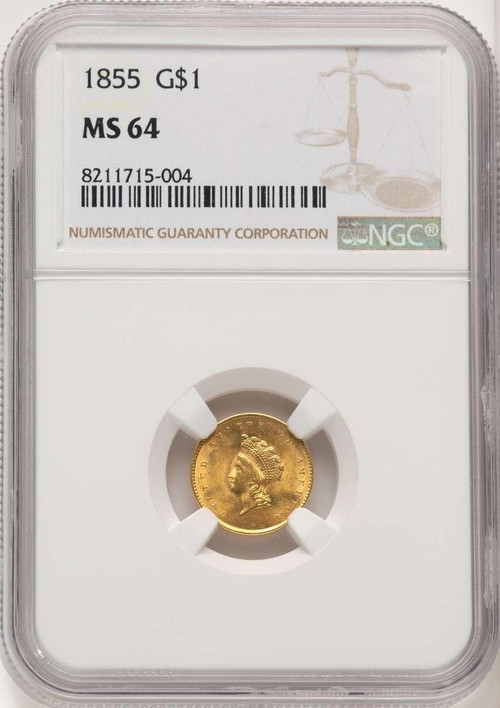 1855 G$1 Gold Dollar Coin NGC MS64 Type Two | Rare Coins For Sale