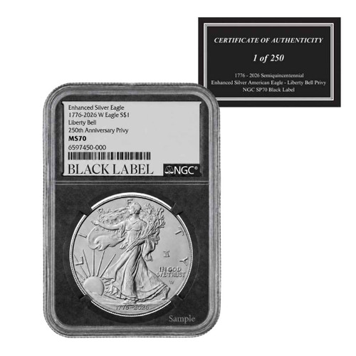 1776-2026 Enhanced Silver Eagle NGC MS70 Liberty Bell Privy Black