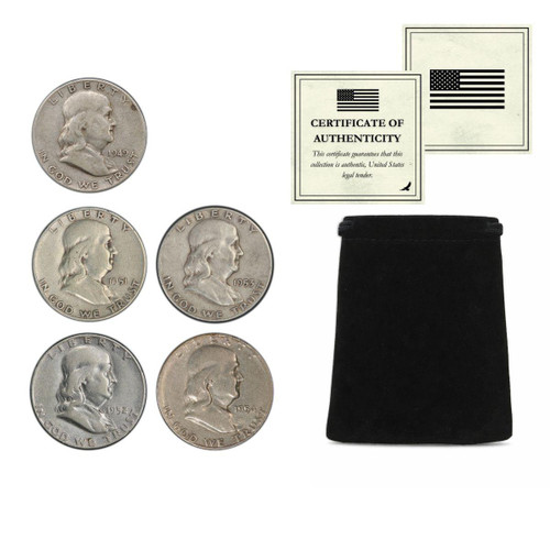 Complete San Francisco Franklin Half Dollar Set (5 Coins) – F to