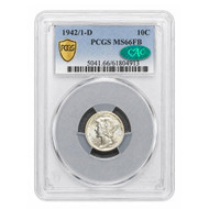 1942/1-D Mercury Dime PCGS MS66FB CAC Approved - Rare Overdate Variety
