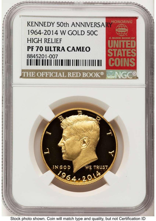 2014-W 50C Proof Kennedy Half Dollar Coin NGC PF70 Gold - 50th