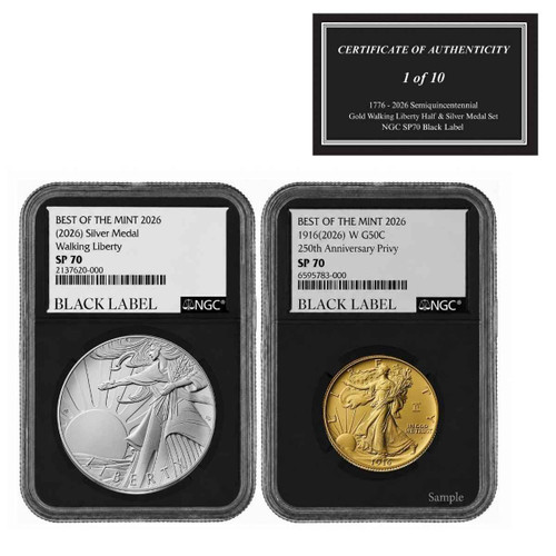 2026-W Gold Walking Liberty Half & Silver Medal Set NGC SP70 Black
