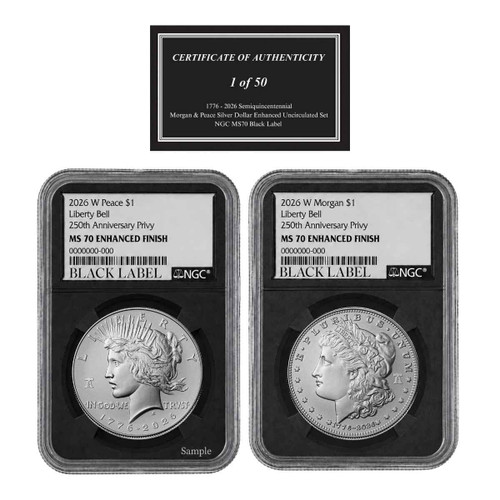 1776-2026 Morgan and Peace Silver Dollar Enhanced Unc 2-Coin Set
