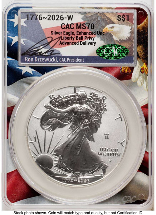 2026-W S$1 American Silver Eagle Coin CACG MS70 - Enhanced