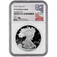 1994-P Silver Eagle NGC PF70 UCAM John Mercanti Signed - Bullion Shark