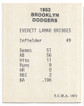 Rocky Bridges 1974 TCMA 1952 Brooklyn Dodgers Card