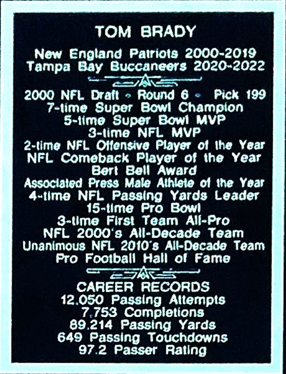 Tom Brady Patriots Buccaneers 12x15 HOF Stats Plaque