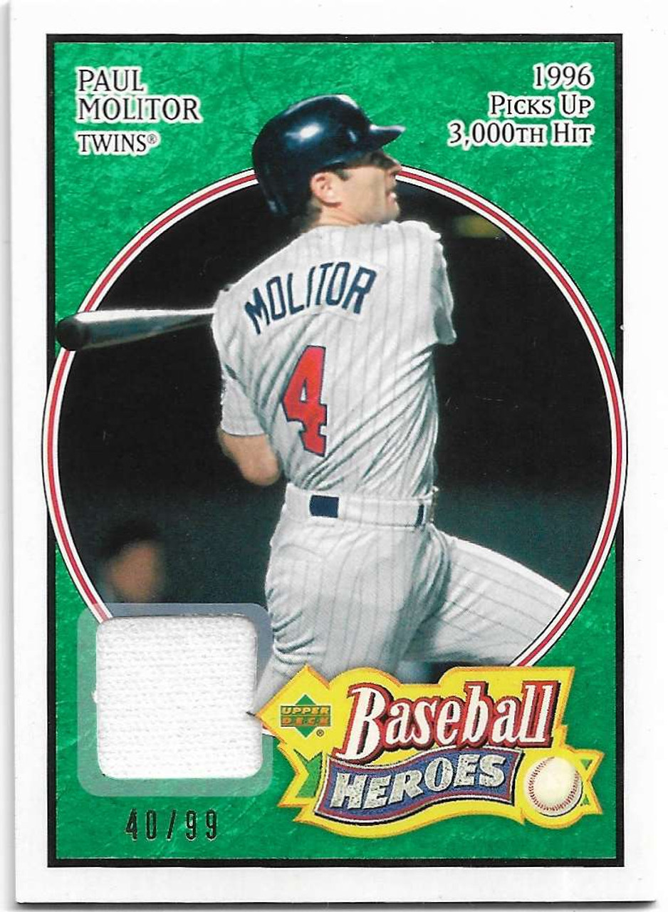 Paul Molitor 2005 Upper Deck Baseball Heroes Green JERSEY Card 52 40/99