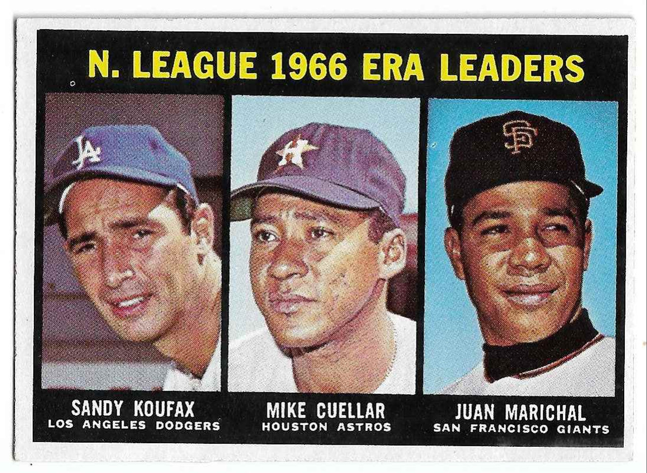 Sandy Koufax Mike Cuellar Juan Marichal 1966 ERA Leaders 1967 Topps Card 234