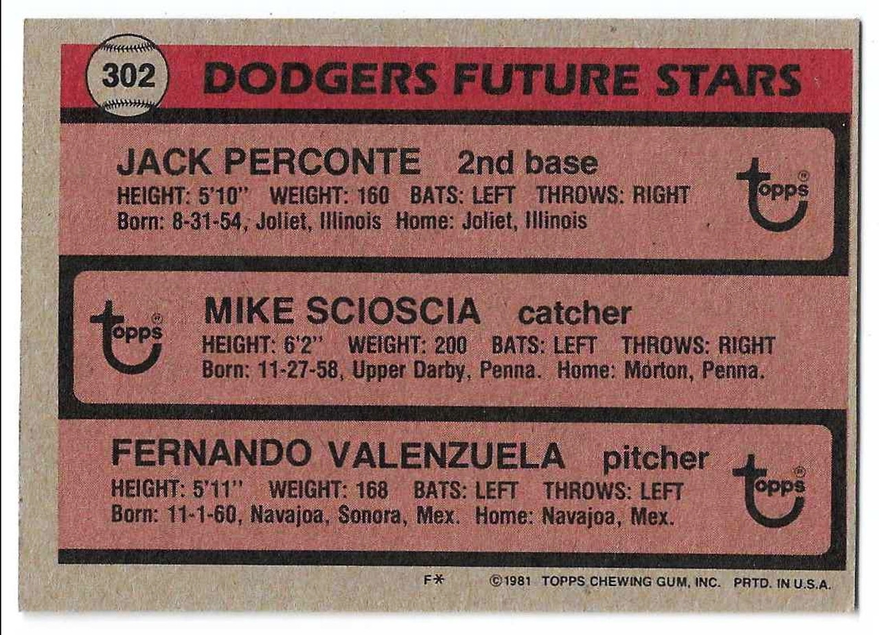 Fernando Valenzuela/Mike Scioscia 1981 Topps Rookie Card 302