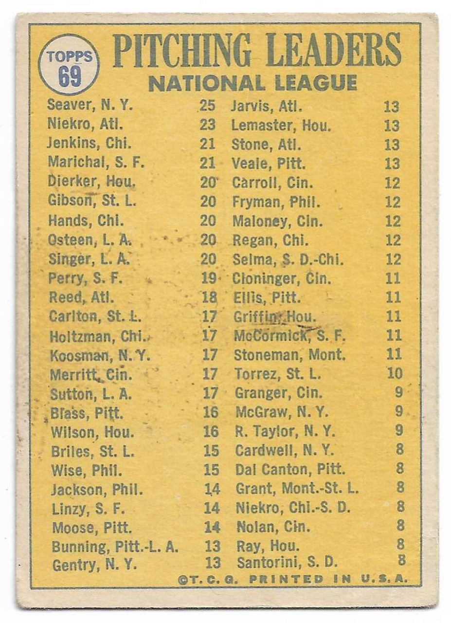 1970 Topps #69 NL Pitching Leaders/Tom Seaver/Phil Niekro/Fergie