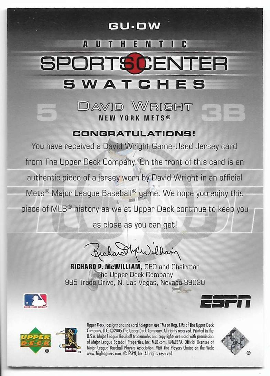 David Wright 2005 Upper Deck ESPN Sports Center Swatches Card GU-DW