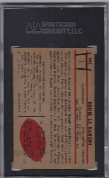 Eddie Le Baron Washington Football Team 1953 Bowman Card 1 Graded 4 by SGC