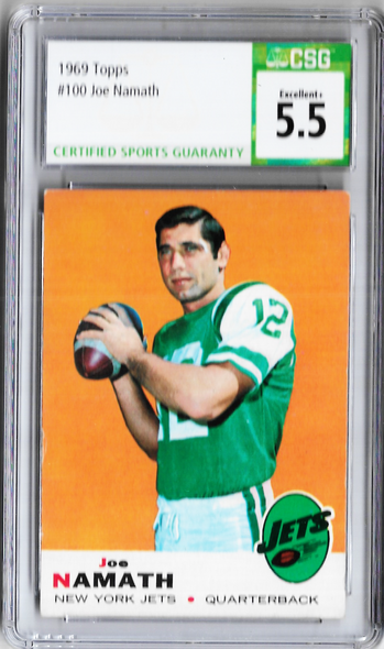 Joe Namath New York Jets 1969 Topps Card 100 Graded 5.5 CSG